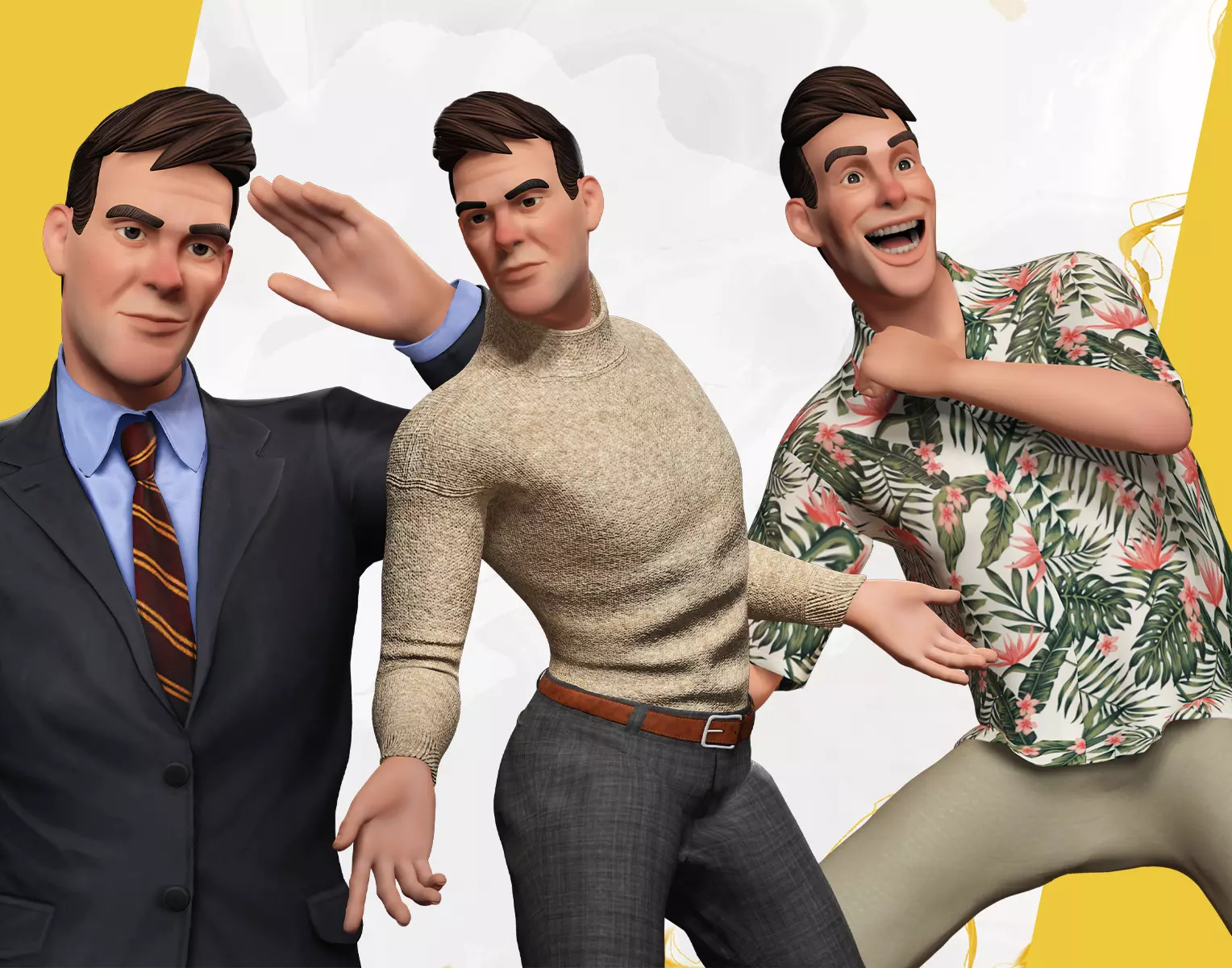 Diverse classic dad 3D Character father Set 3D Model Collection_0