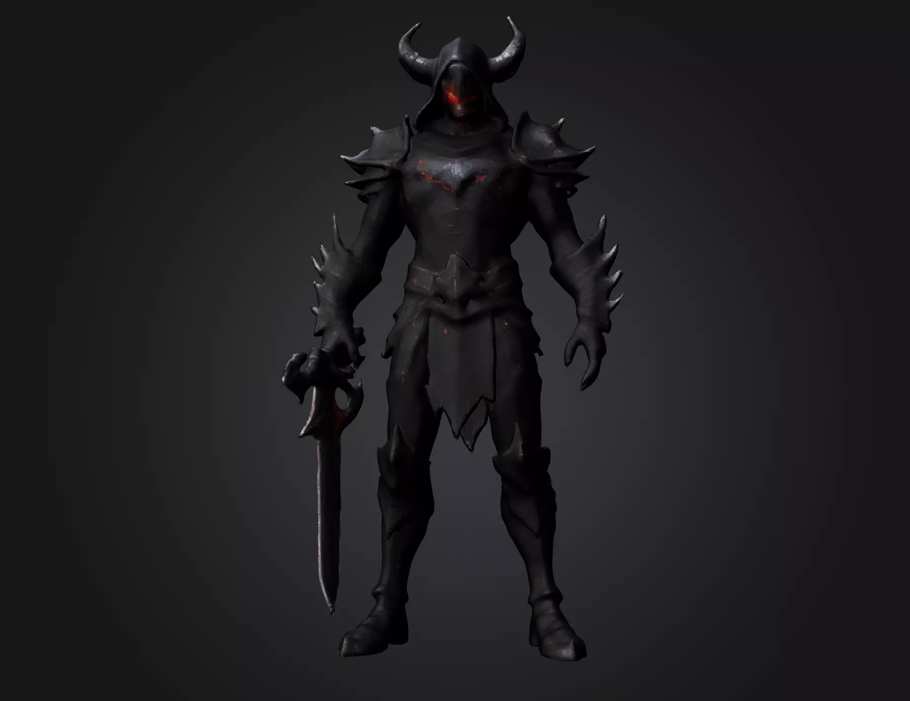 Dark Armored Warrior 3D knight Character for Games and Animation Low-poly 3D model_0