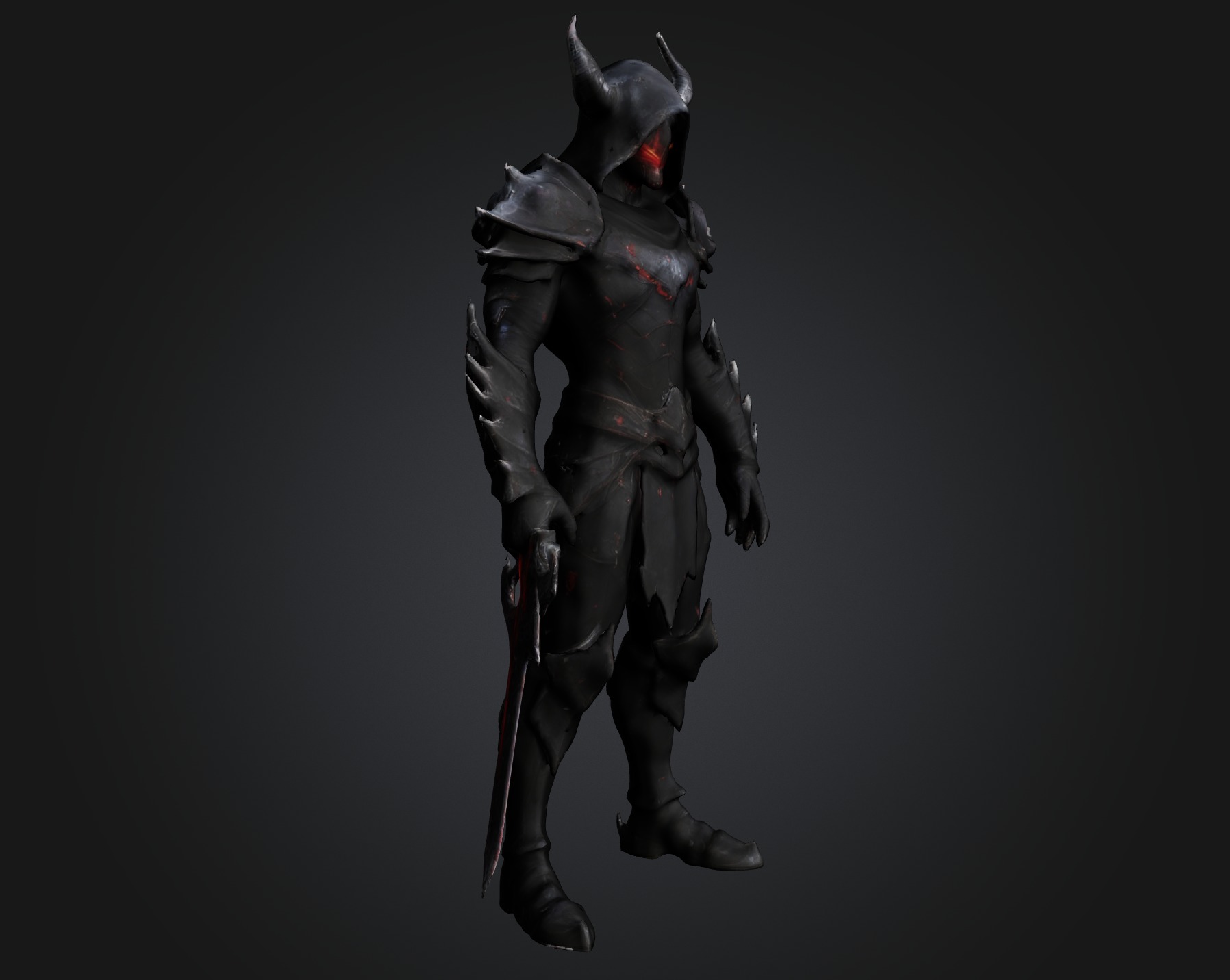 Dark Armored Warrior 3D knight Character for Games and Animation Low-poly 3D model_6