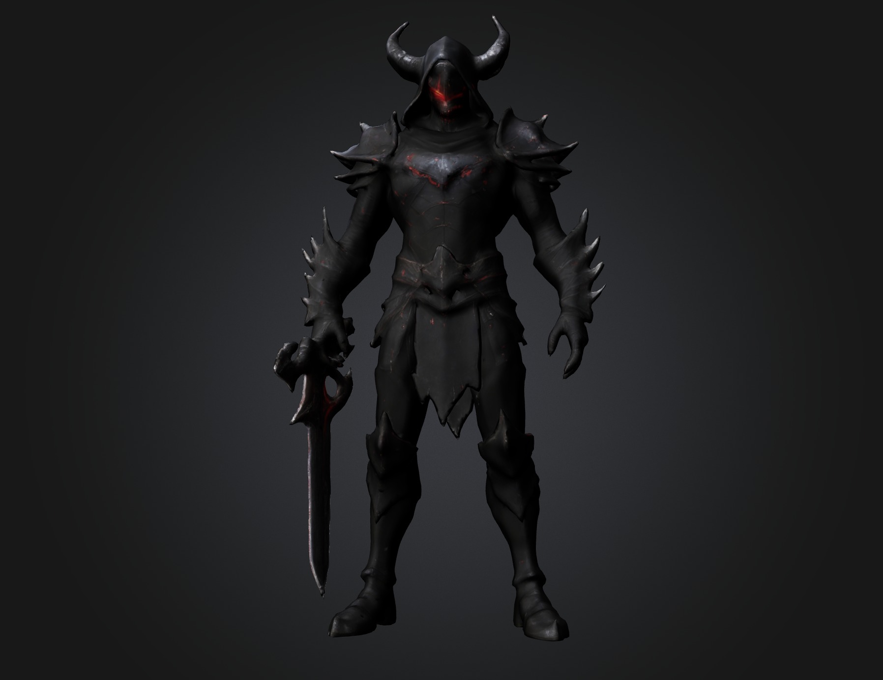 Dark Armored Warrior 3D knight Character for Games and Animation Low-poly 3D model_2