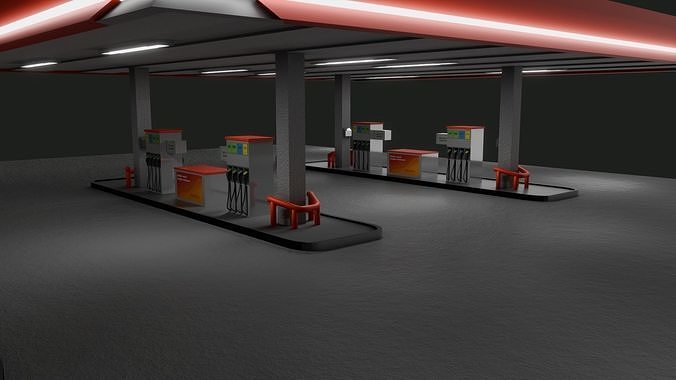 Red gas station 3D model