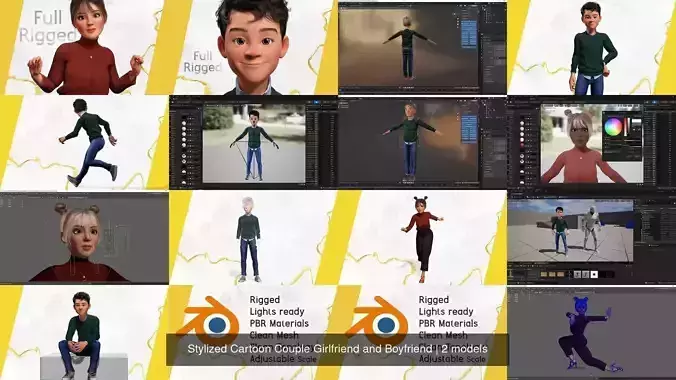 Stylized Cartoon Couple Girlfriend and Boyfriend