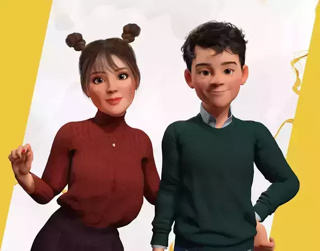 Stylized Cartoon Couple Girlfriend and Boyfriend