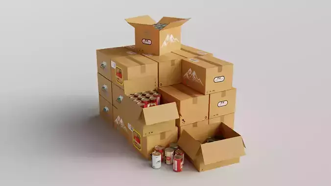 Cardboard Box and Cans