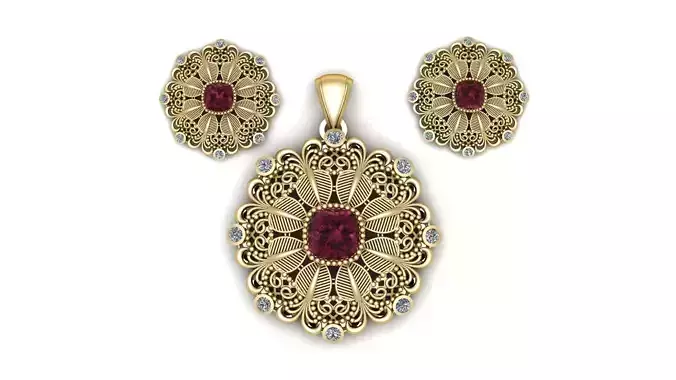 Flower Pendant and earring For women 3d printable Model