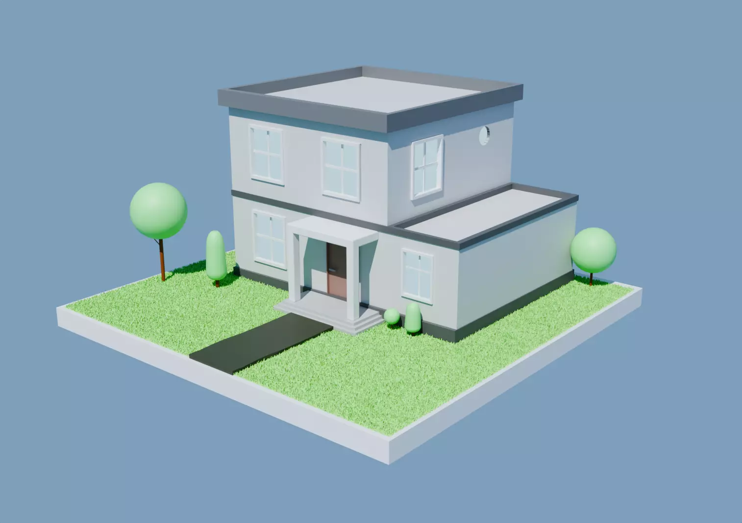 Low poly model of a modern two-story home with minimalist design Low-poly 3D model_0