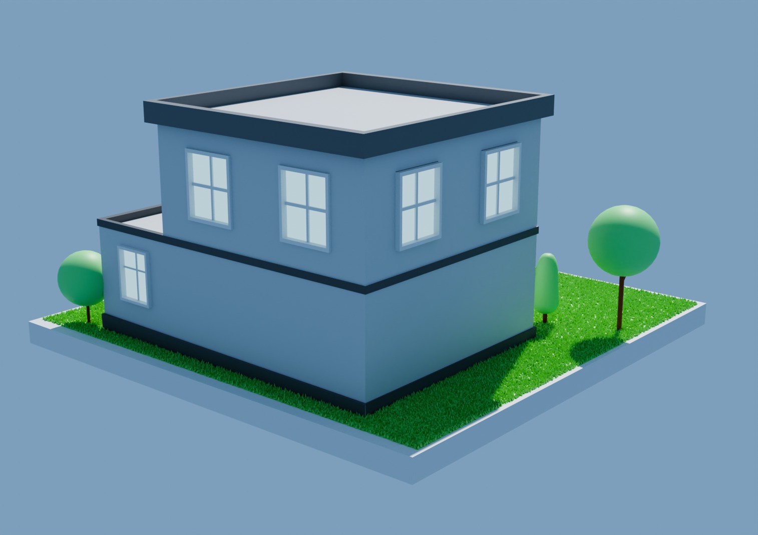 Low poly model of a modern two-story home with minimalist design Low-poly 3D model_2