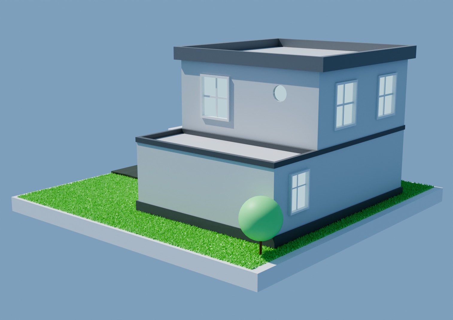 Low poly model of a modern two-story home with minimalist design Low-poly 3D model_3