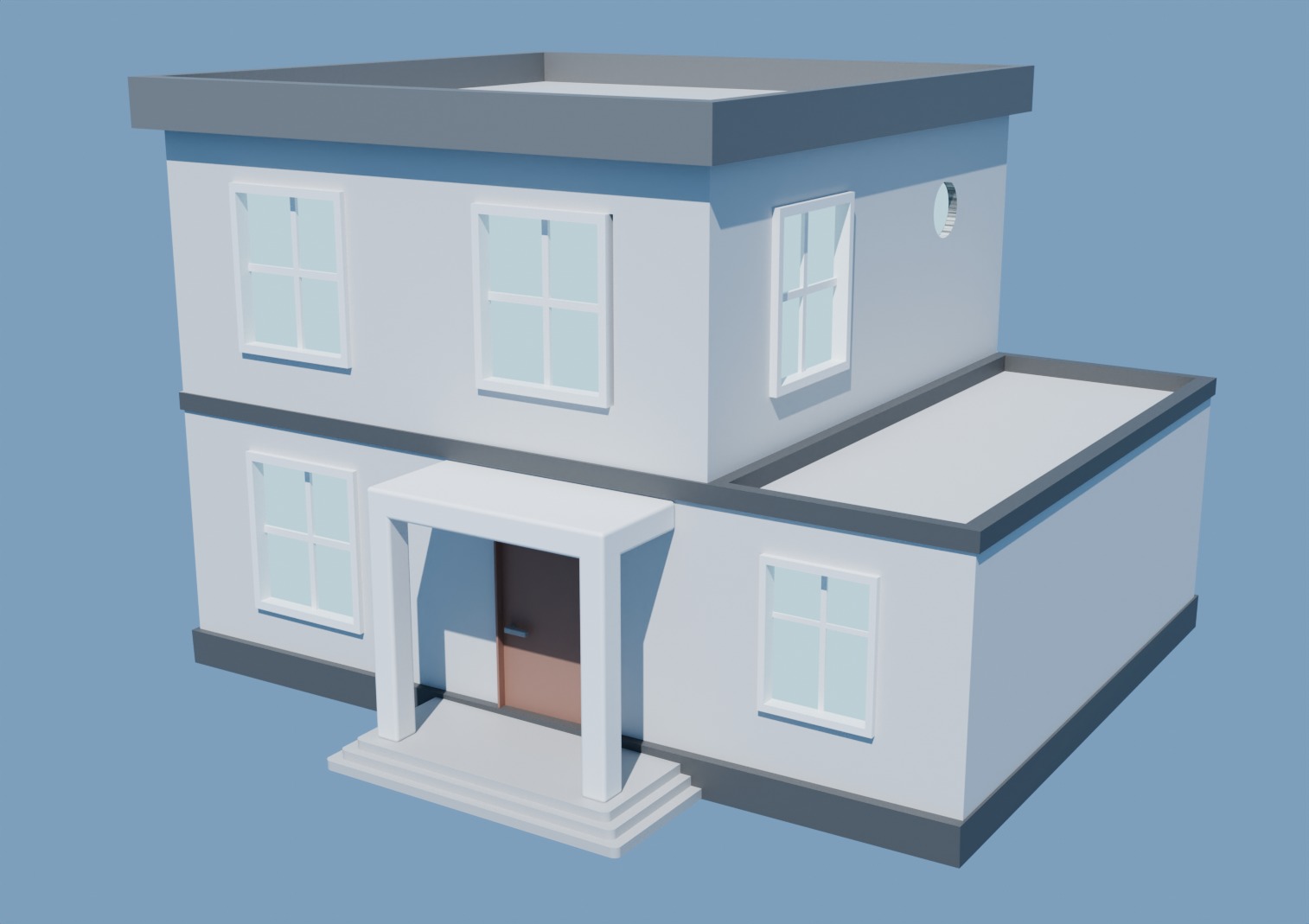 Low poly model of a modern two-story home with minimalist design Low-poly 3D model_4