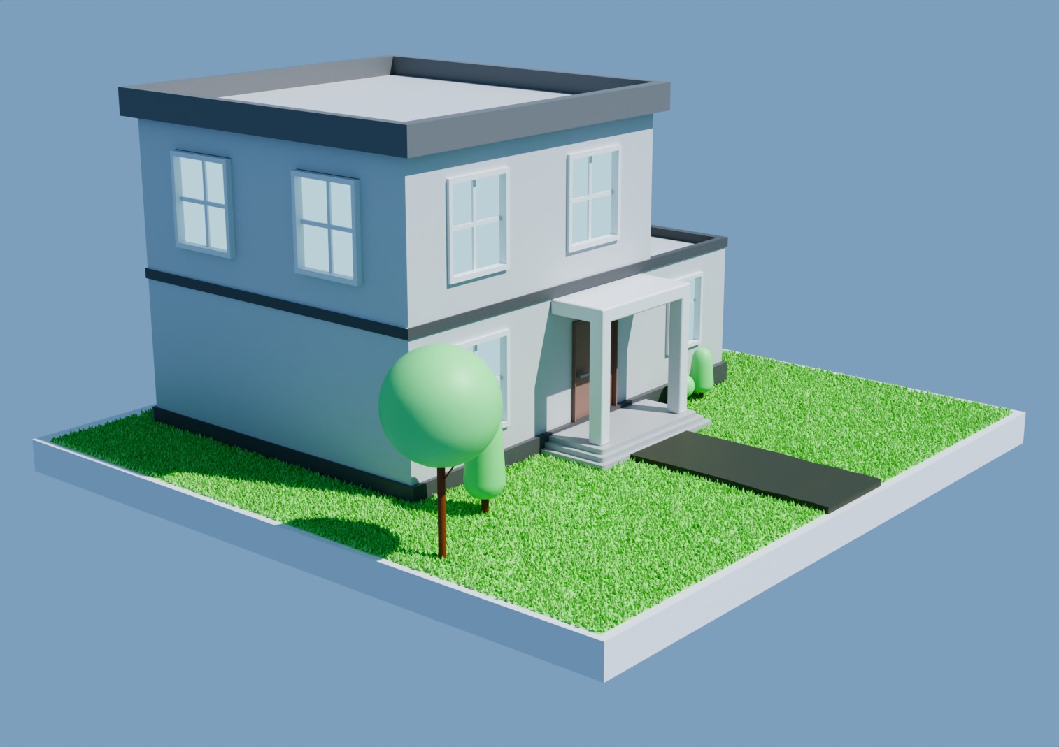 Low poly model of a modern two-story home with minimalist design Low-poly 3D model_1