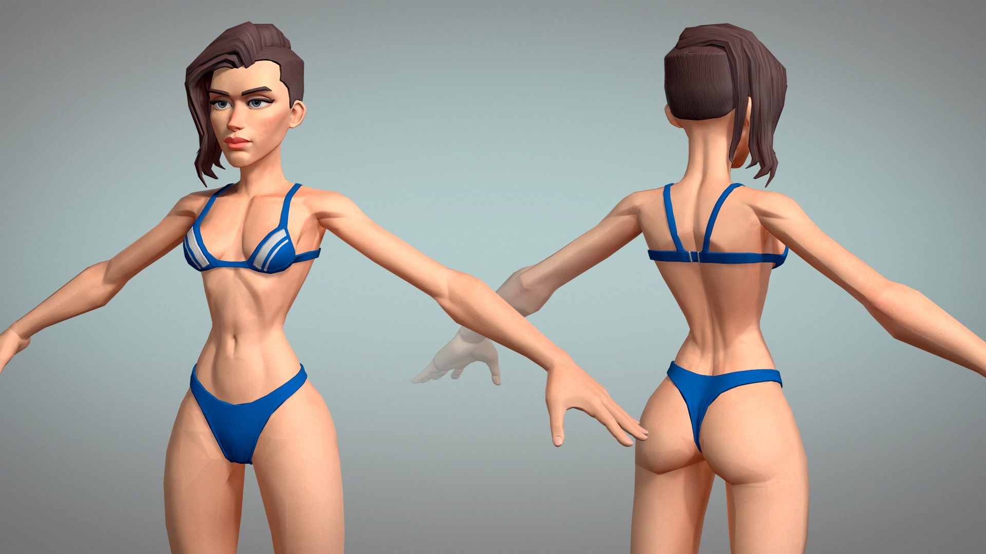 Cartoon female character Meg base mesh game ready Low-poly 3D model_8
