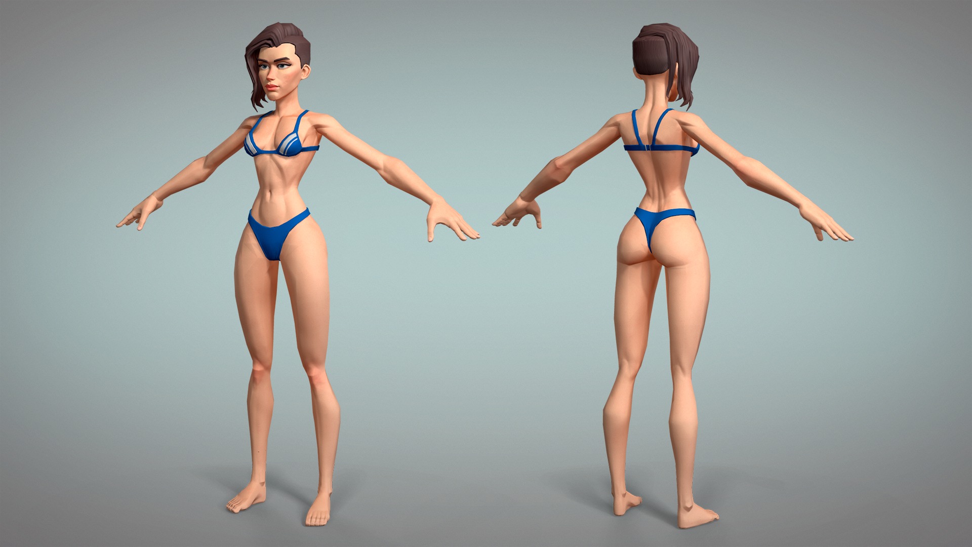 Cartoon female character Meg base mesh game ready Low-poly 3D model_2