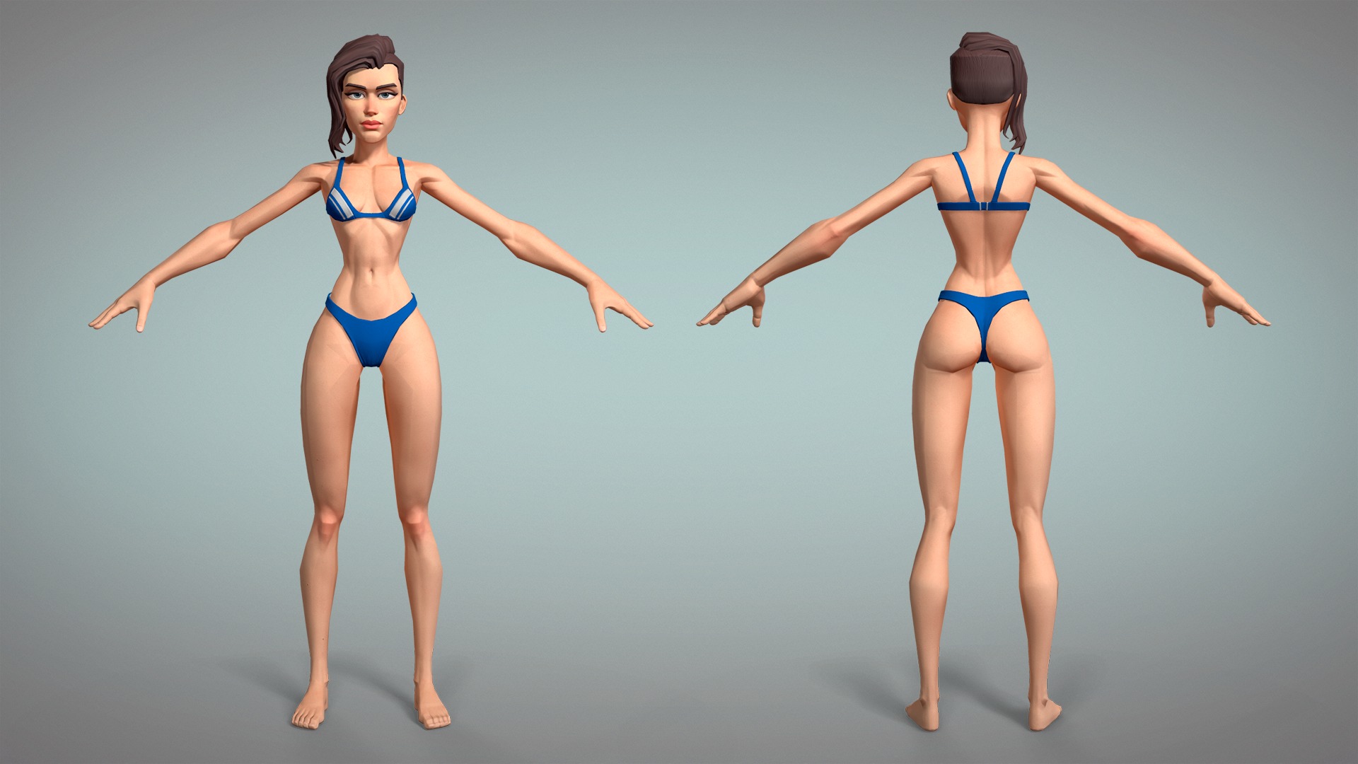 Cartoon female character Meg base mesh game ready Low-poly 3D model_5