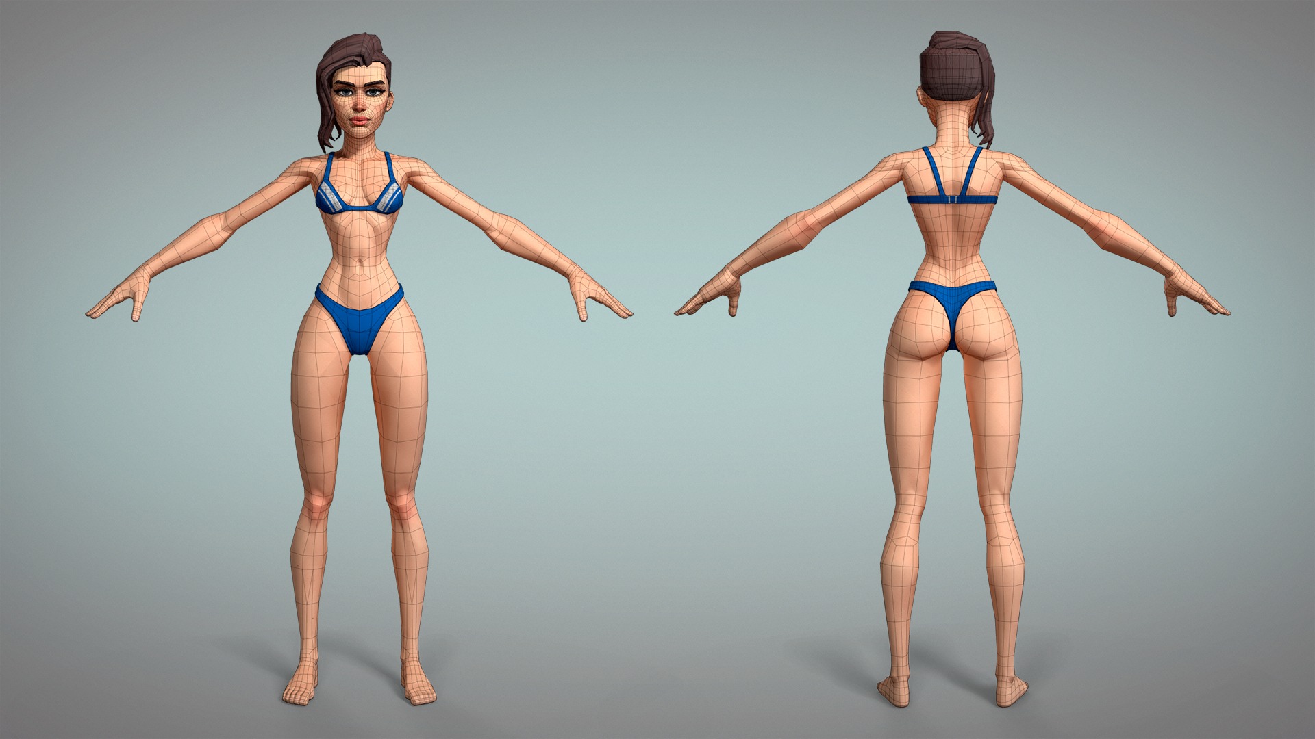 Cartoon female character Meg base mesh game ready Low-poly 3D model_4