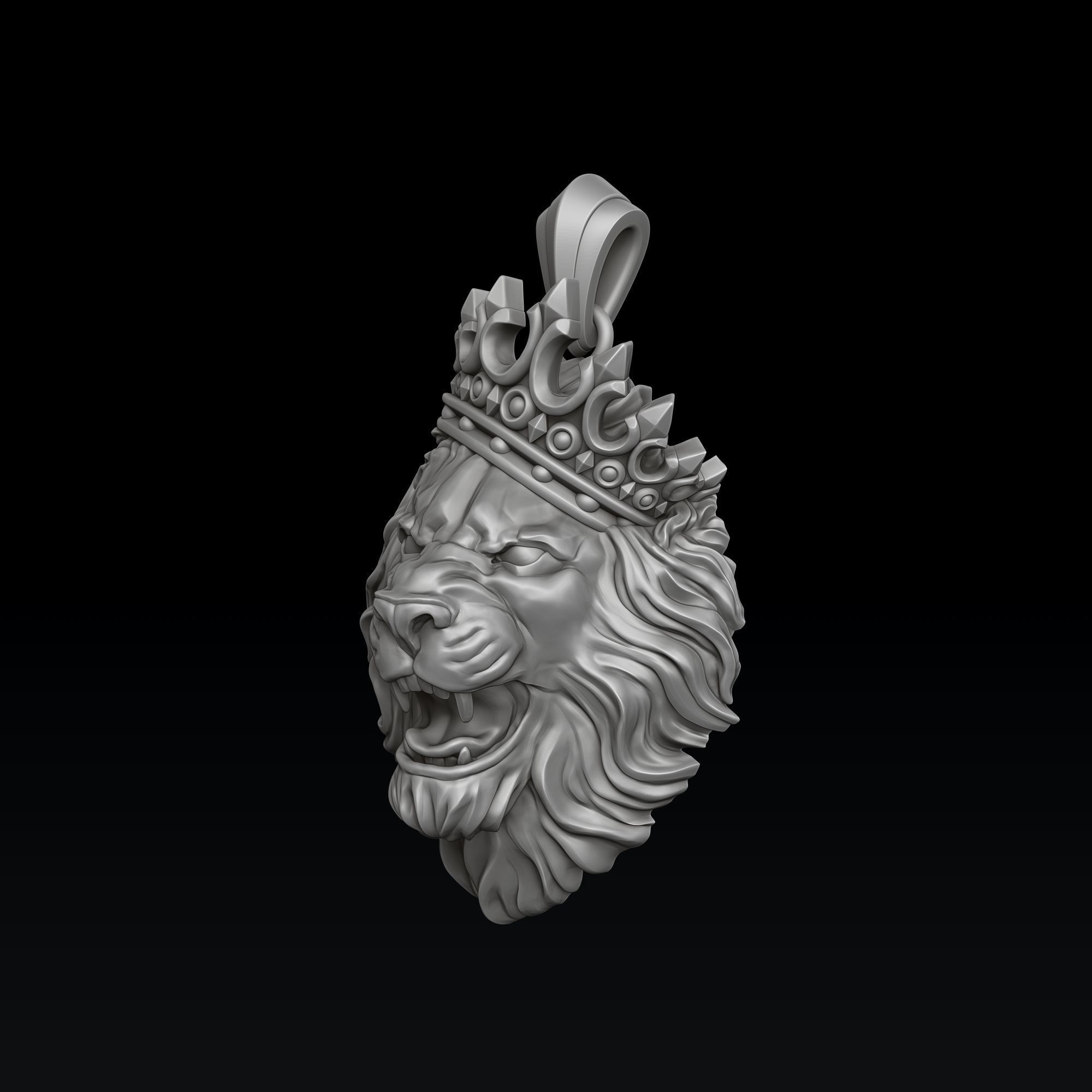 Lion With Crown V2 Ring Pendant Collection 3D print model_6