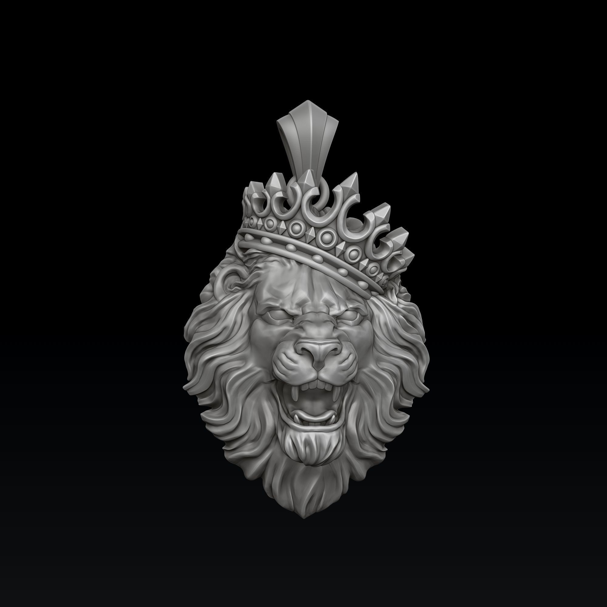 Lion With Crown V2 Ring Pendant Collection 3D print model_1