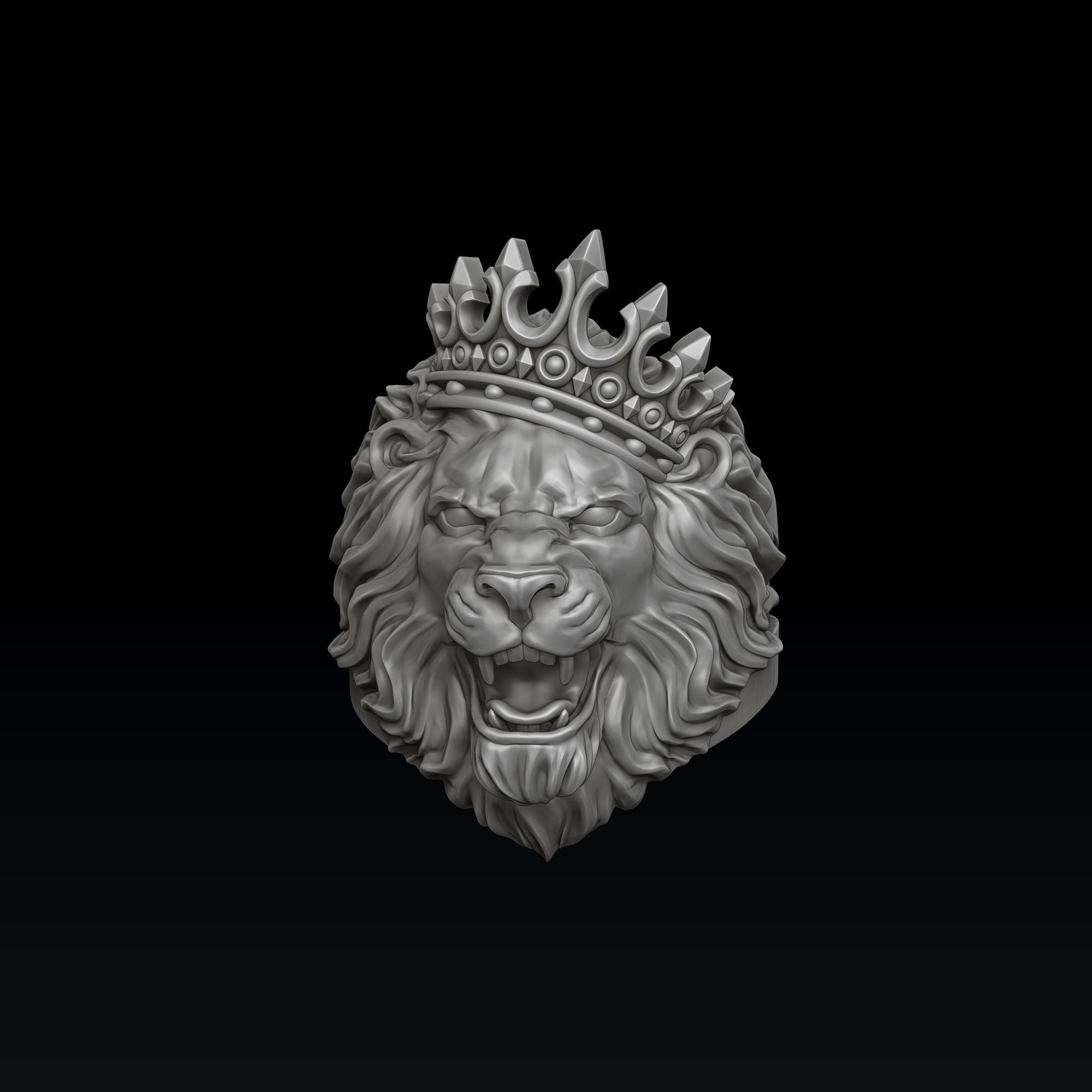 Lion With Crown V2 Ring Pendant Collection 3D print model_2