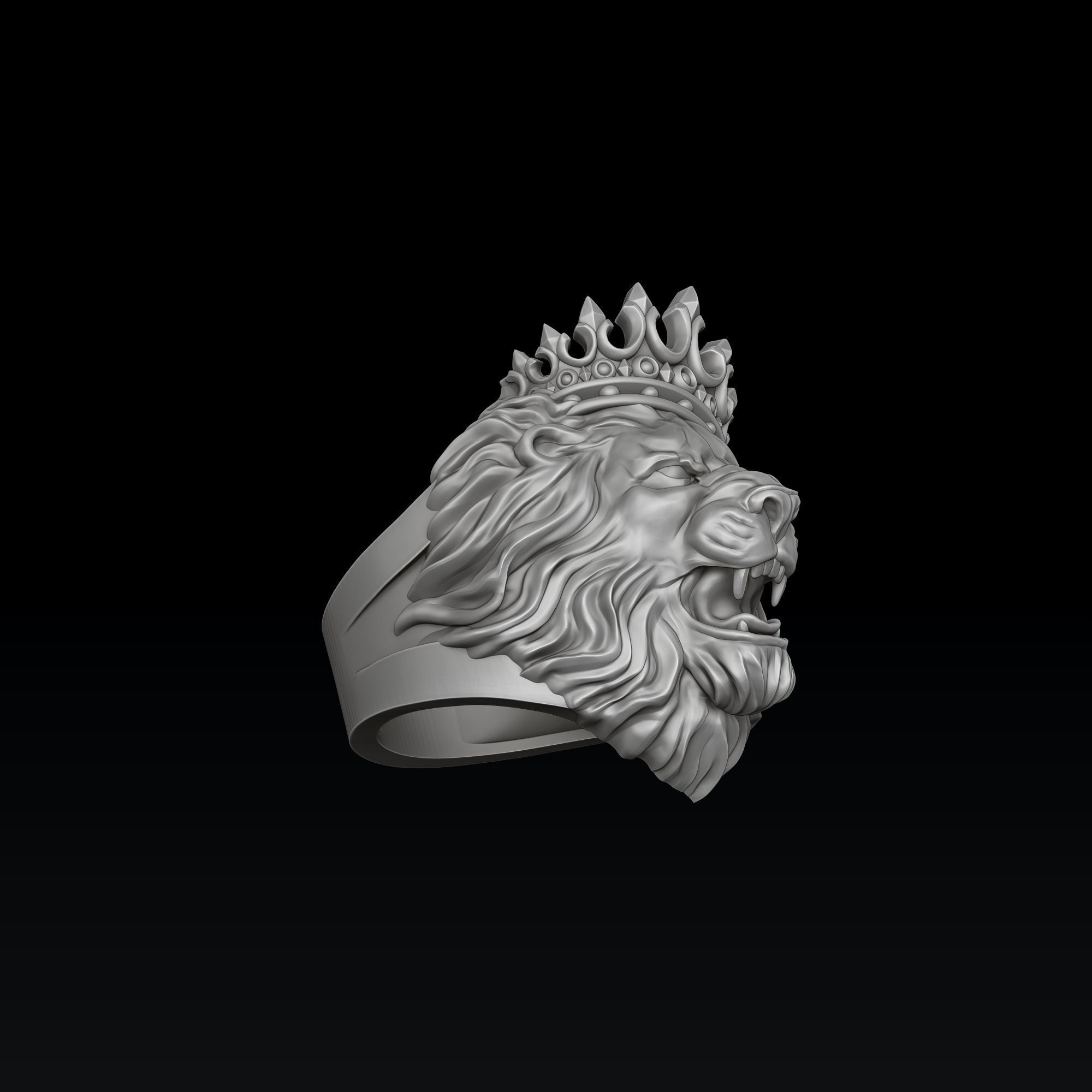 Lion With Crown V2 Ring Pendant Collection 3D print model_5