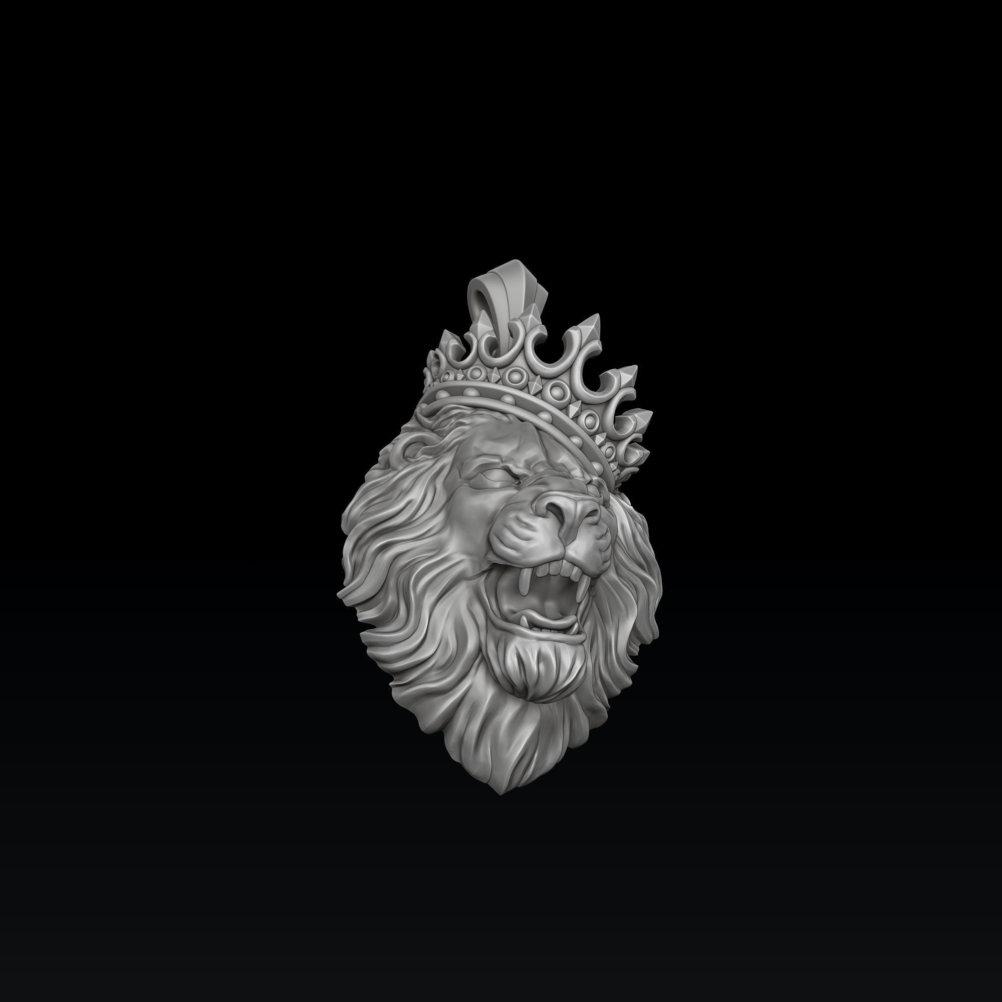 Lion With Crown V2 Ring Pendant Collection 3D print model_4