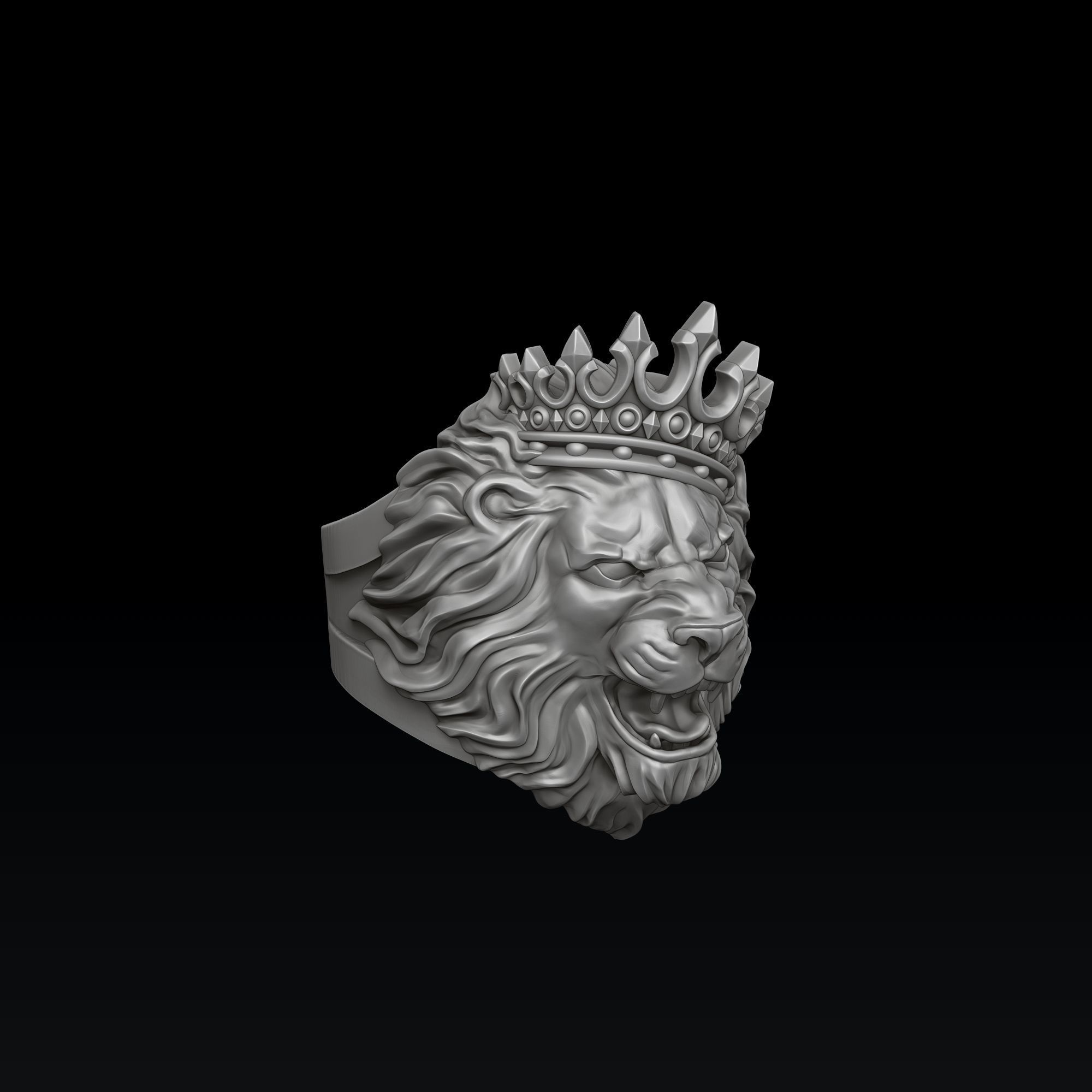 Lion With Crown V2 Ring Pendant Collection 3D print model_3