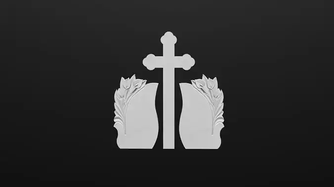 Funeral Monument with Lilies and Cross 3D STL Model for CNC