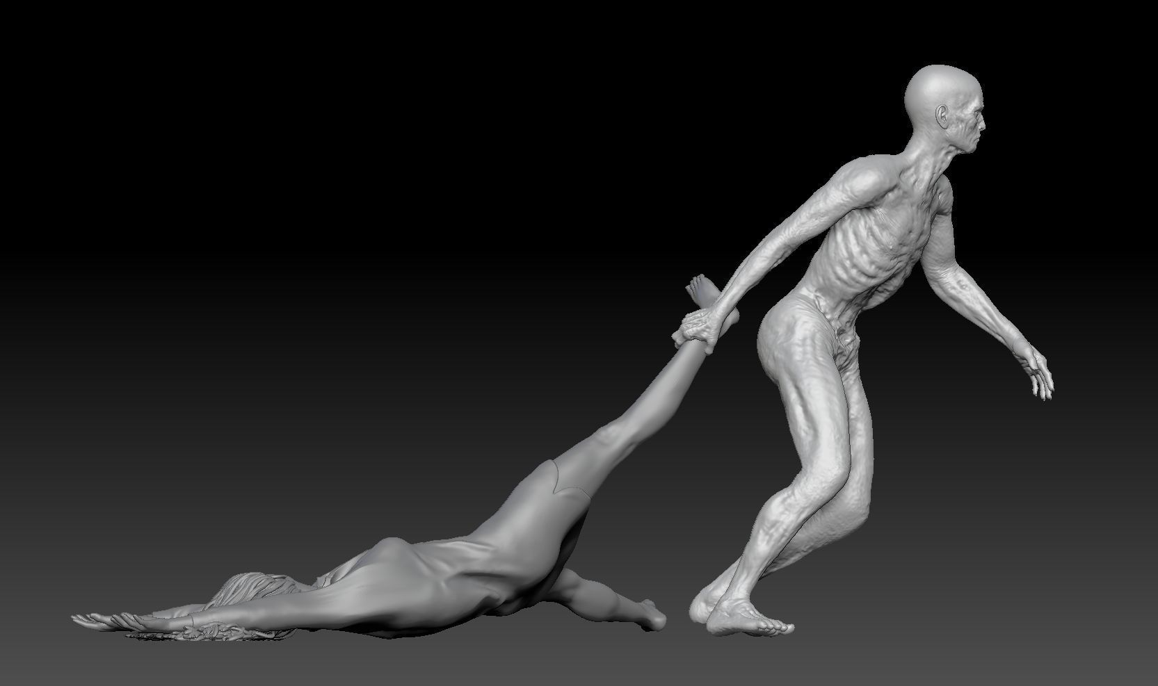 zombie dragging leg girl 1 3D print model_3
