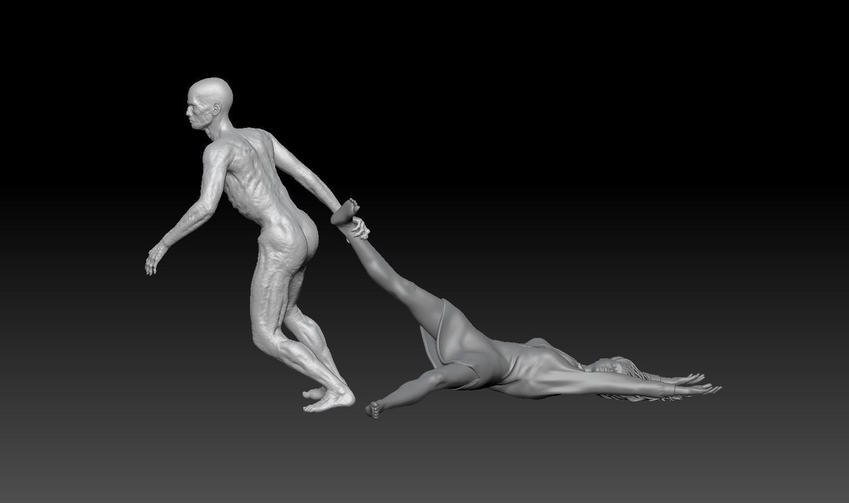 zombie dragging leg girl 1 3D print model_1