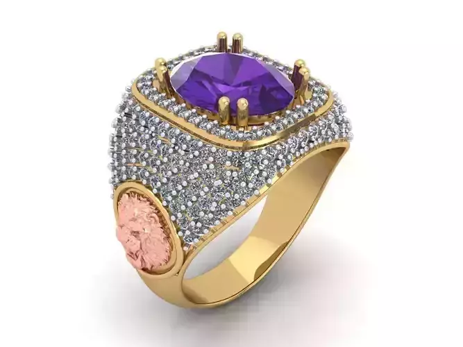 Lion and Emerald Diamond Ring