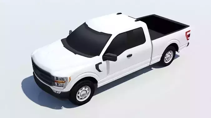 half ton Pickup truck ext cab low poly static