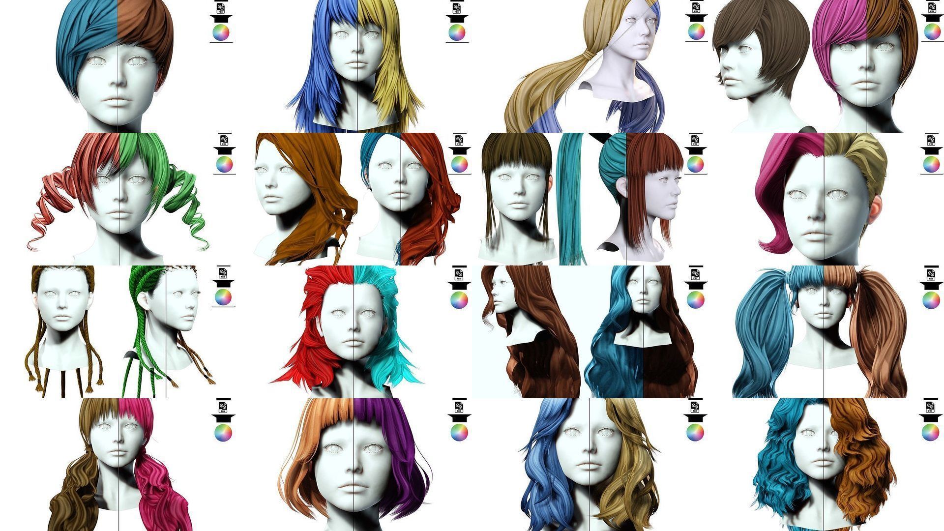 Ultimate hair pack for game and render 3D Model Collection_9