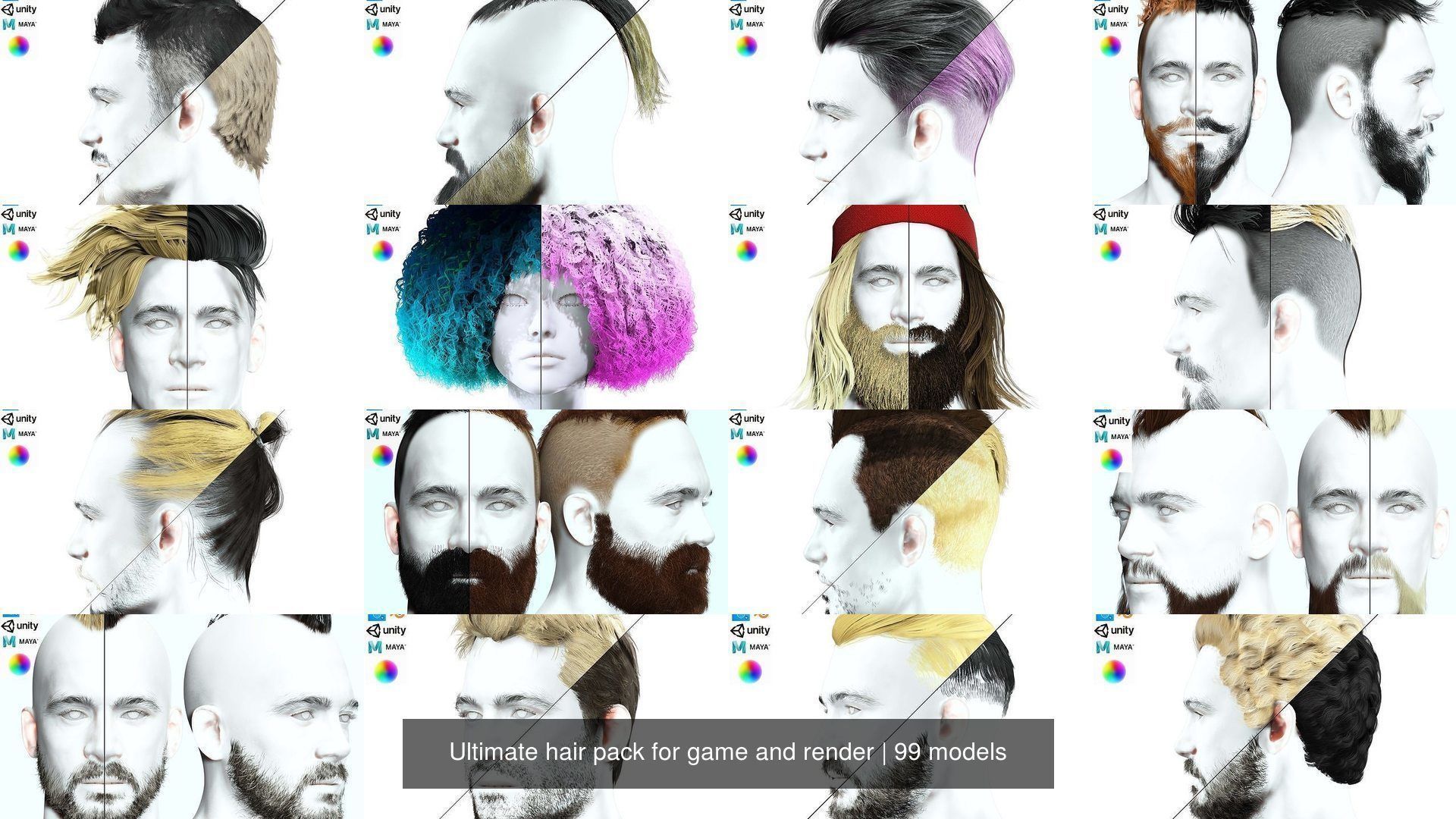 Ultimate hair pack for game and render 3D Model Collection_2