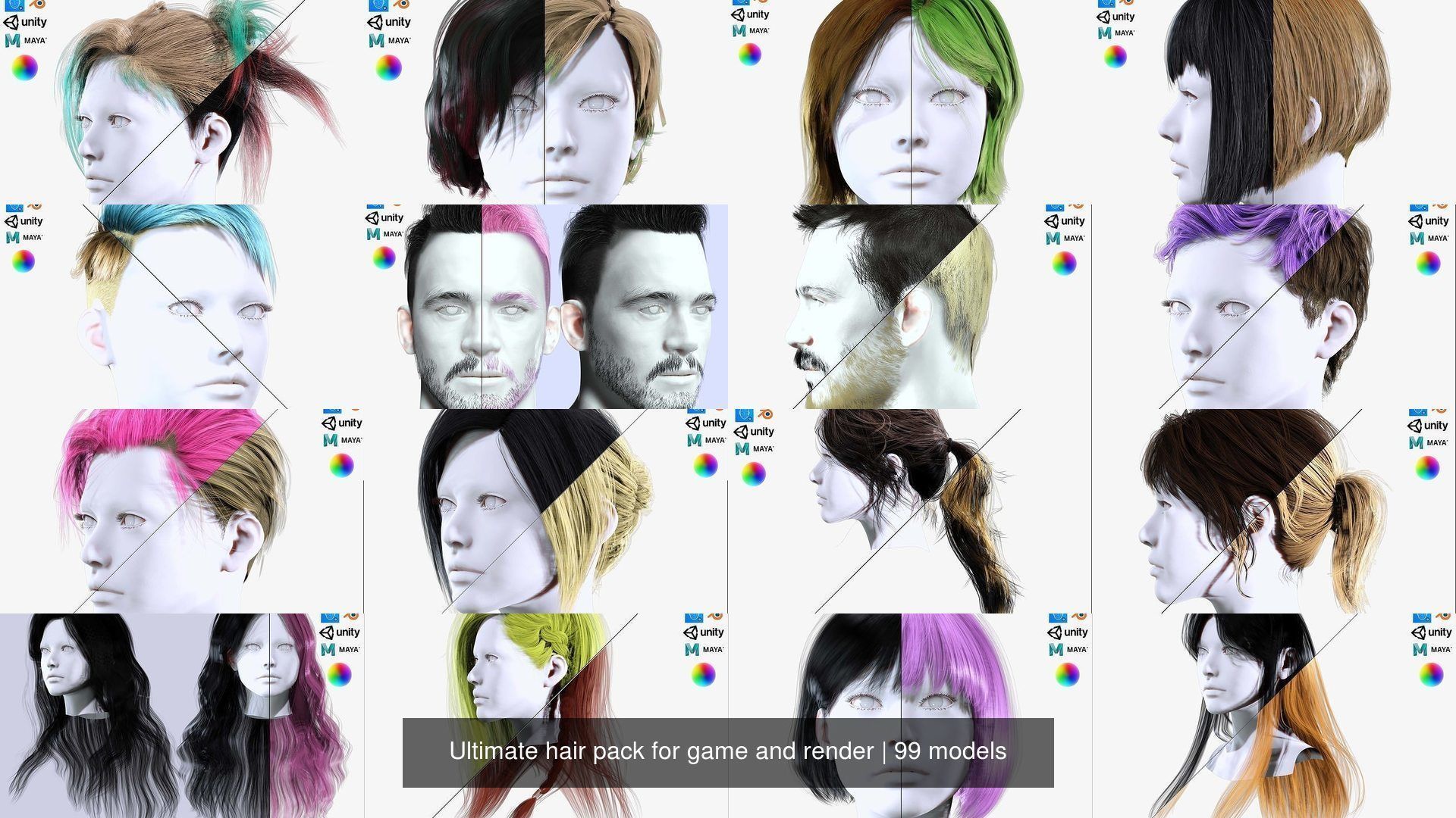 Ultimate hair pack for game and render 3D Model Collection_6