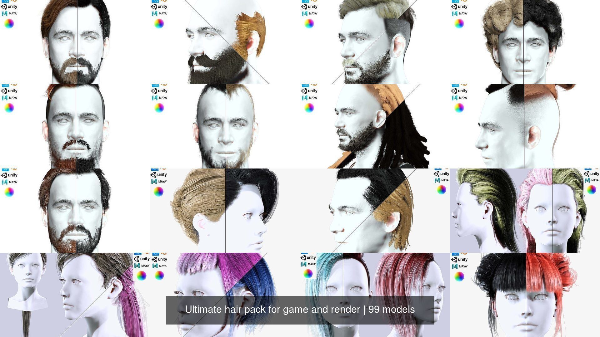 Ultimate hair pack for game and render 3D Model Collection_4