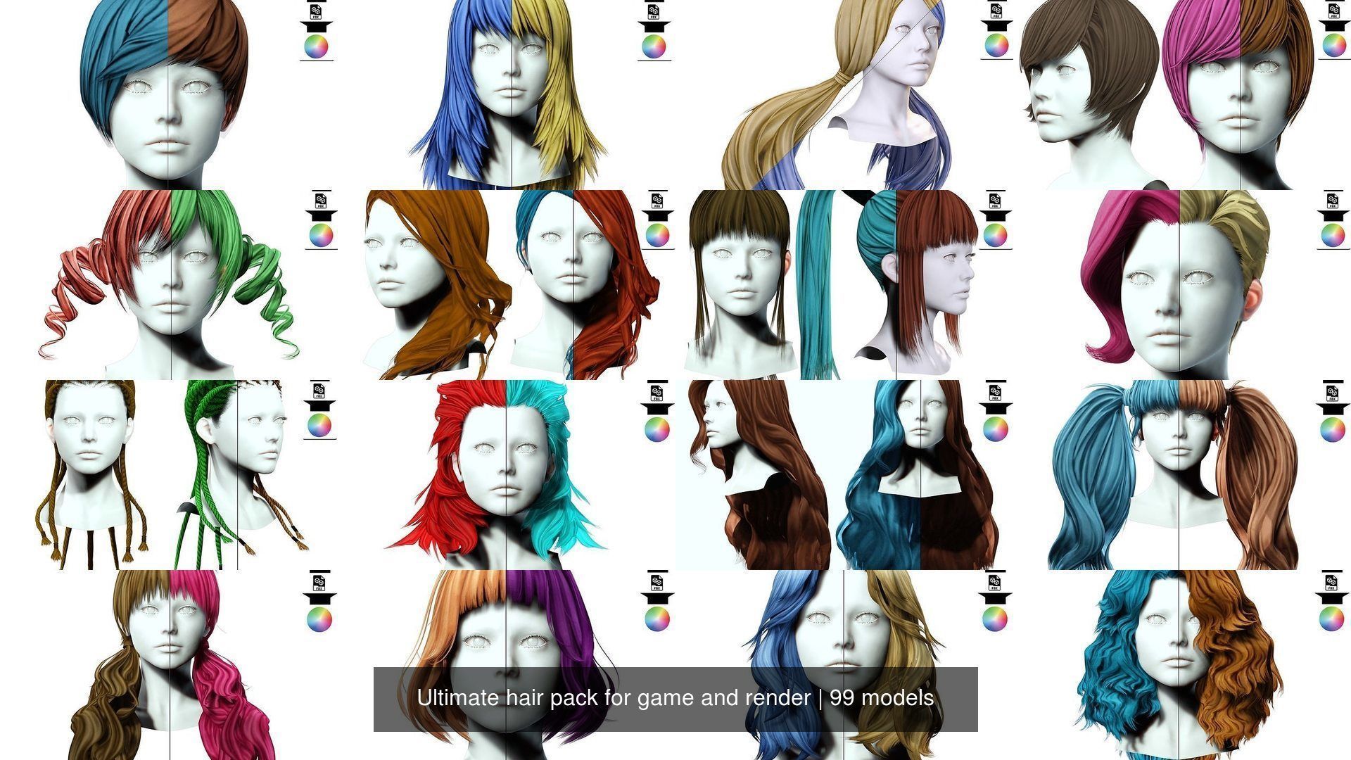 Ultimate hair pack for game and render 3D Model Collection_10