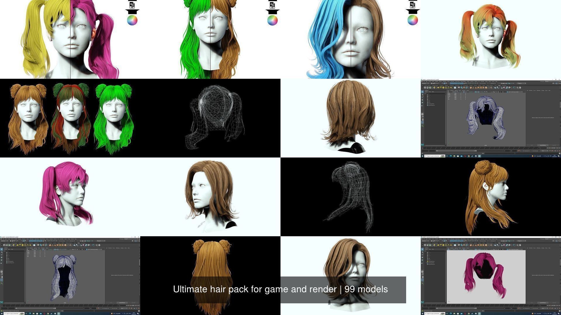Ultimate hair pack for game and render 3D Model Collection_12