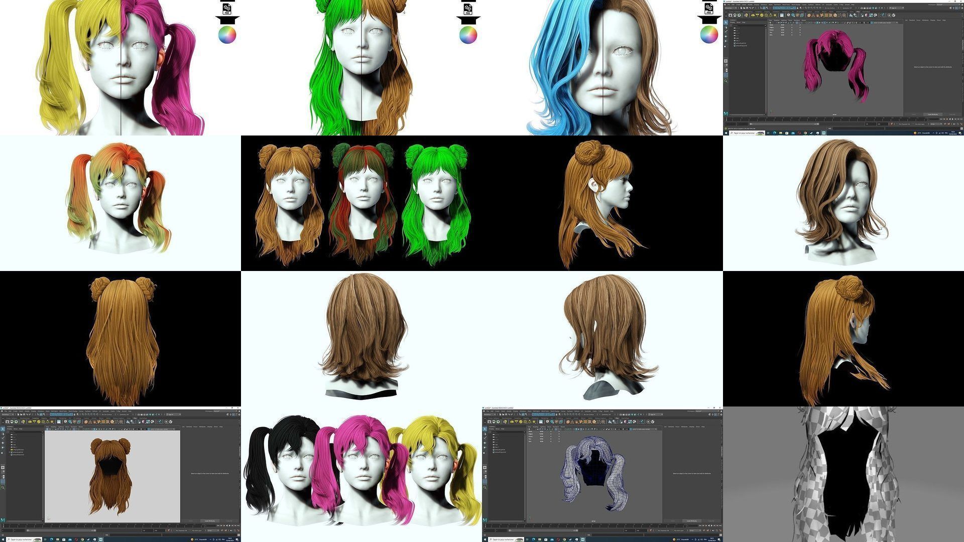 Ultimate hair pack for game and render 3D Model Collection_11