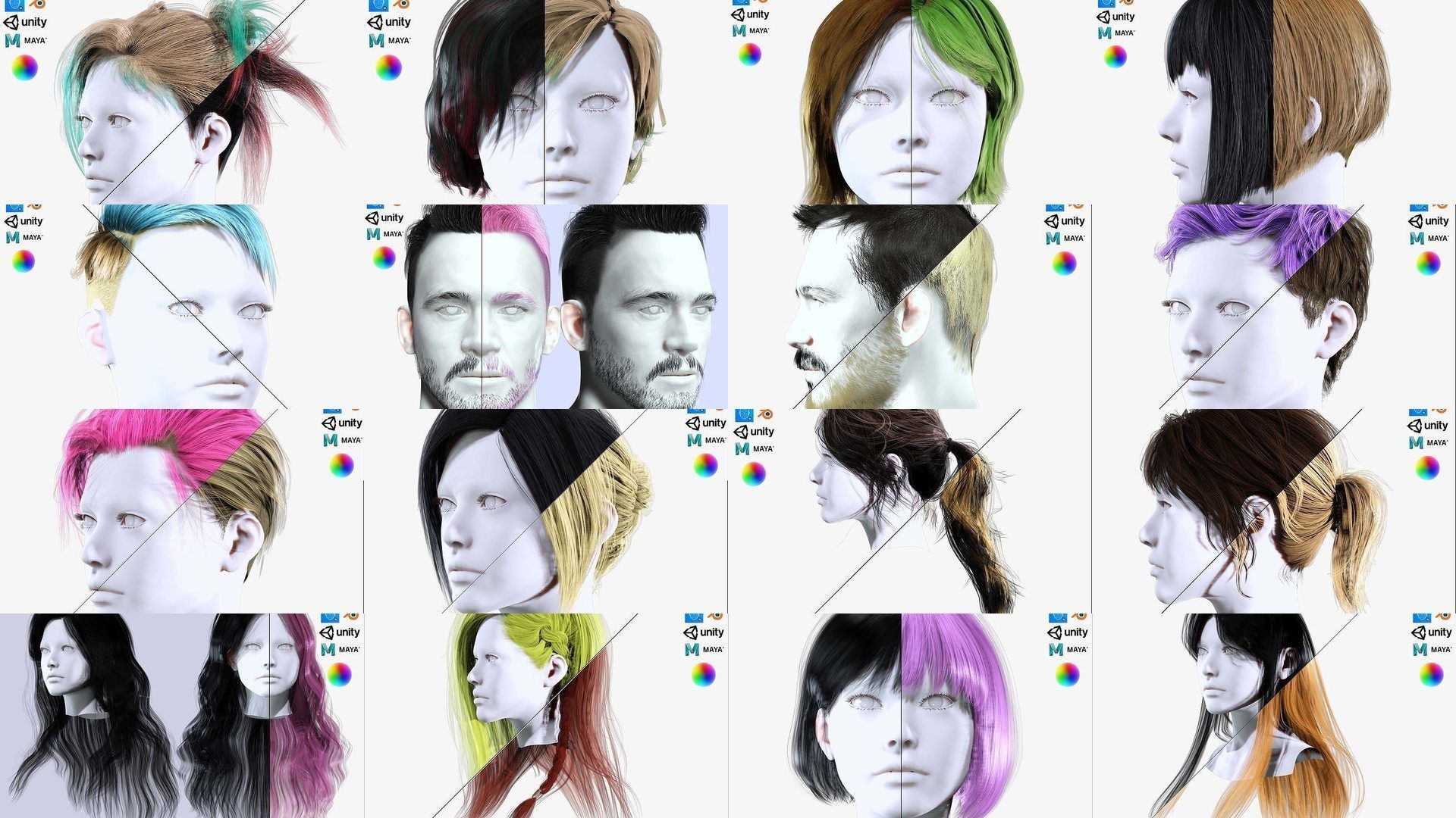 Ultimate hair pack for game and render 3D Model Collection_5