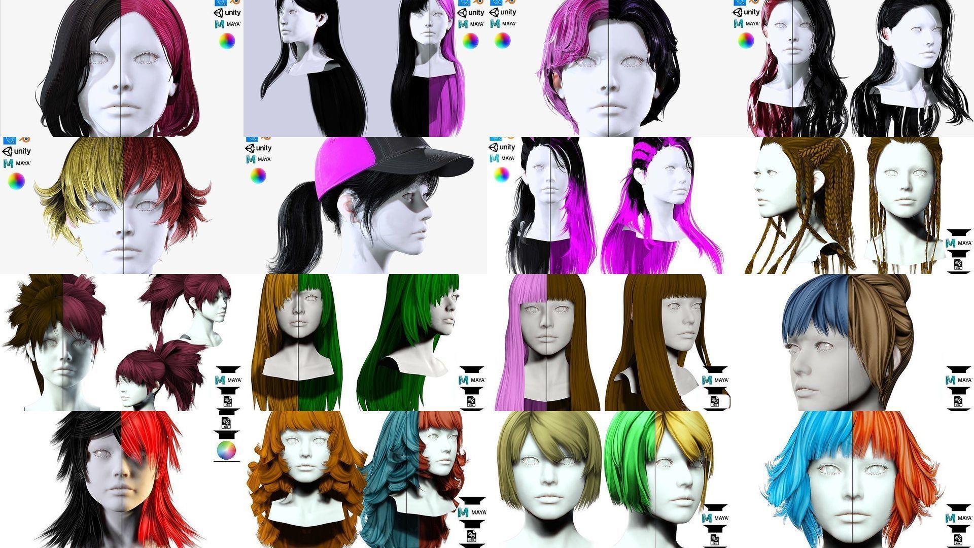 Ultimate hair pack for game and render 3D Model Collection_7