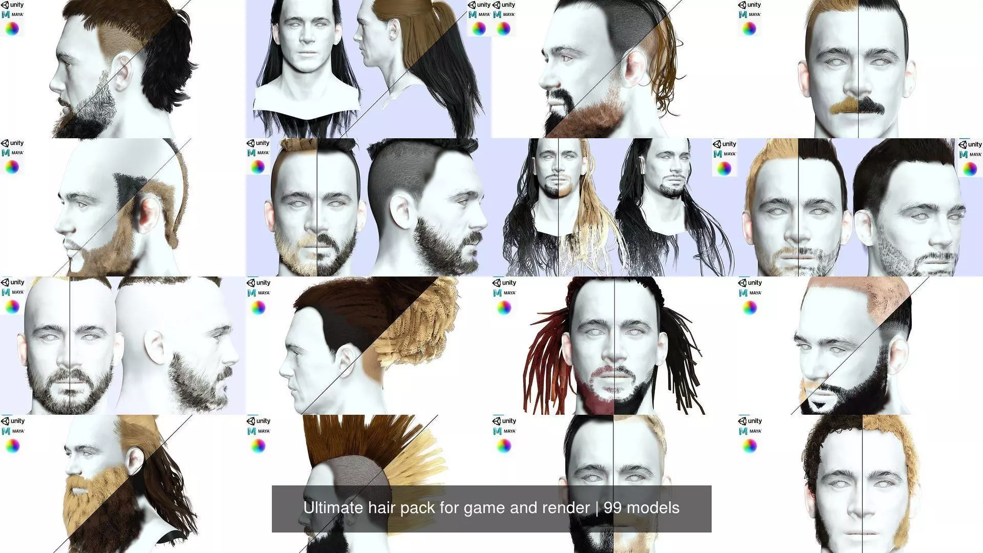 Ultimate hair pack for game and render 3D Model Collection_0