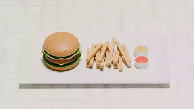Burger with French Fries 3D model