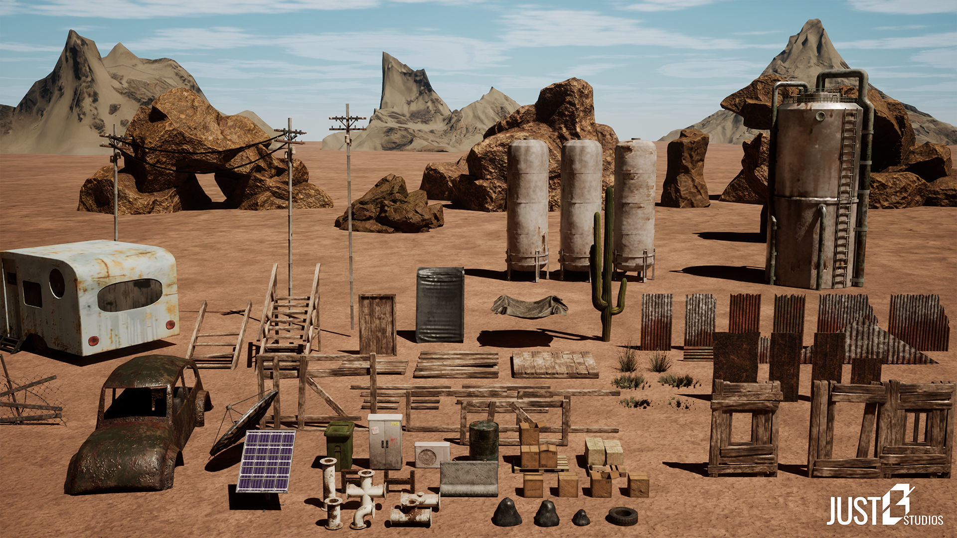 Modular Post Apocalyptic Desert Environment Low-poly 3D model_13