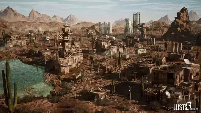 Modular Post Apocalyptic Desert Environment Low-poly 3D model