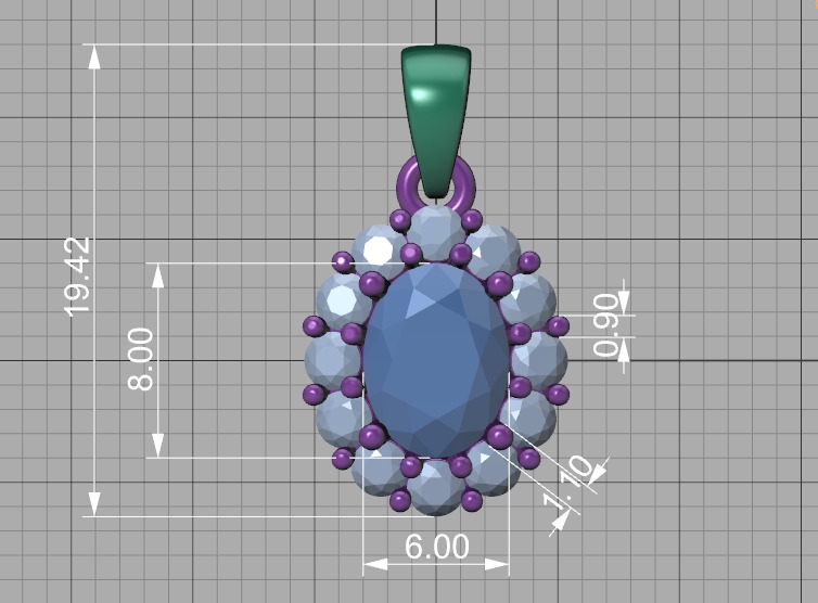 Princess Diana 8x6 Oval Sapphire Necklace Pendant 3D model 3D print model_7