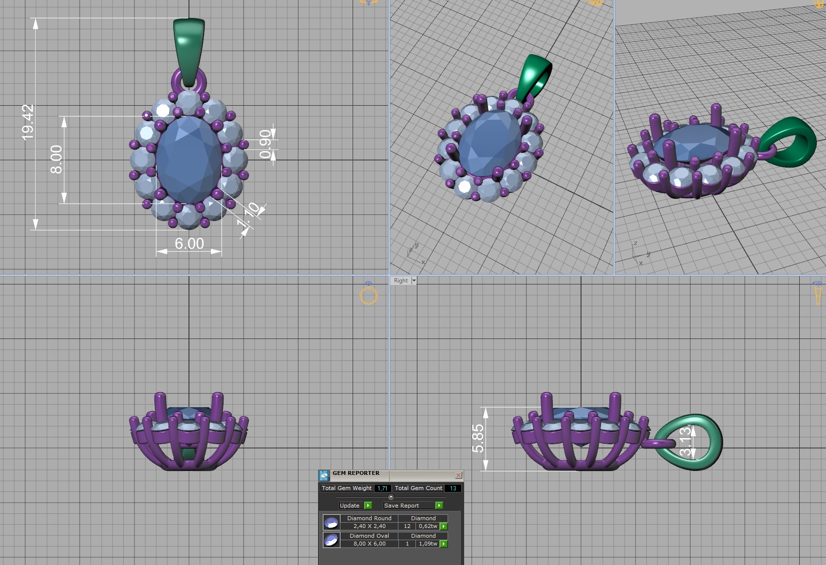 Princess Diana 8x6 Oval Sapphire Necklace Pendant 3D model 3D print model_6