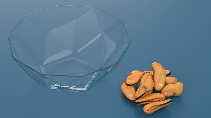 Cleaned Boiled Mussels in Bowl 3D model 4