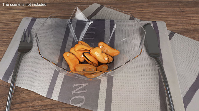 Cleaned Boiled Mussels in Bowl 3D model 2