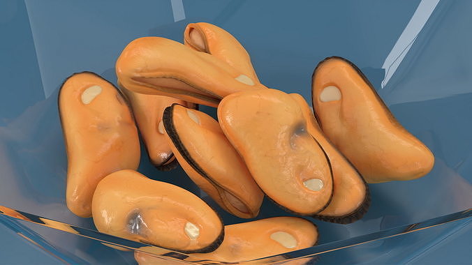 Cleaned Boiled Mussels in Bowl 3D model 5
