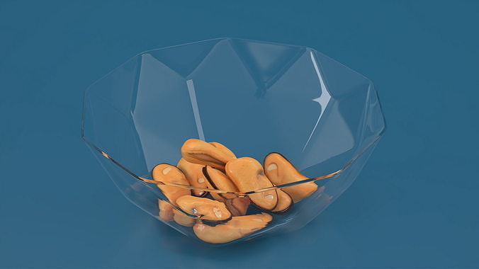 Cleaned Boiled Mussels in Bowl 3D model 3