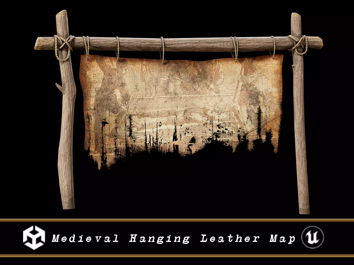 Medieval Hanging Leather Map Low-poly 3D model