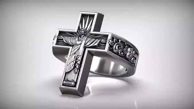 Jesus Christ The Protector Statue Sacred Heart Ring